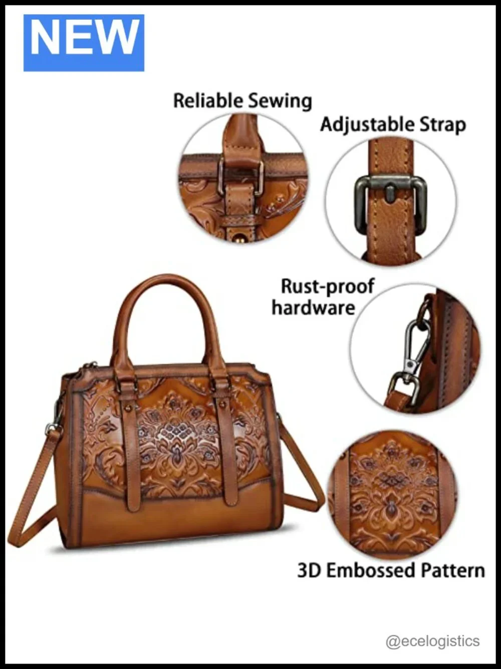 Genuine Leather Embossed Satchel Handbag Top Handle Crossbody Hobo Purse